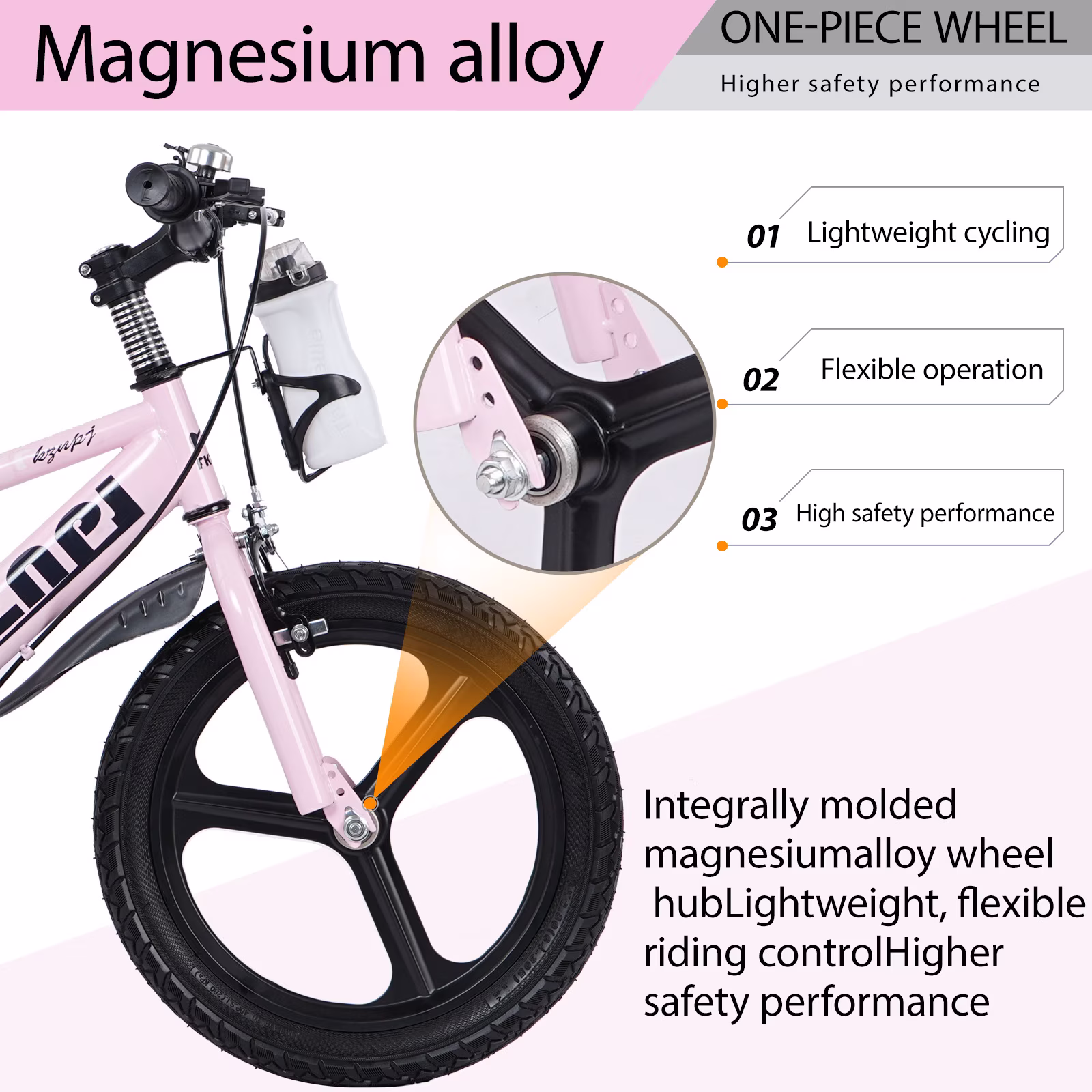 Holaki 18 inch Kids Bike with Training Wheels & Handbrake for Boys & Girls Ages 5-9, High Carbon Steel Frame Adjustable Seat Kids Bicycle with Kettle Stand & Night Glow for Birthday Gift, Pink - Image 2