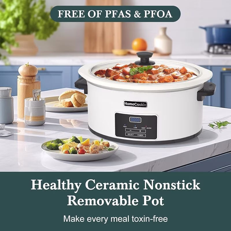 HOMECOOKIN 8-Quart Programmable Slow Cooker with Timer Keep Warm - Small Kitchen Appliance for Family Dinners - Serves 6+ People (White) - Image 2