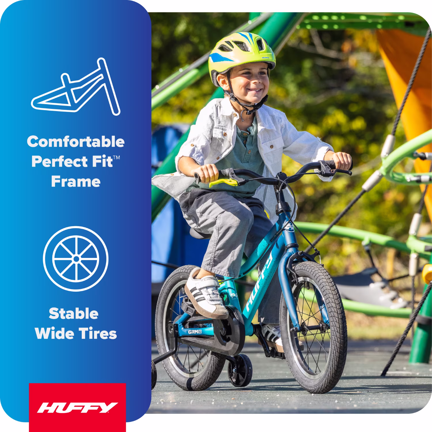 Huffy 16-Inch GRM Kids’ Bike, Multiple Ways to Learn: Balance Mode, Training Wheels & Standard Riding, Triple Brake System, Parent Assist Handle, Fits Riders 39"–46" Tall, Ages 4-6, Navy - Image 5