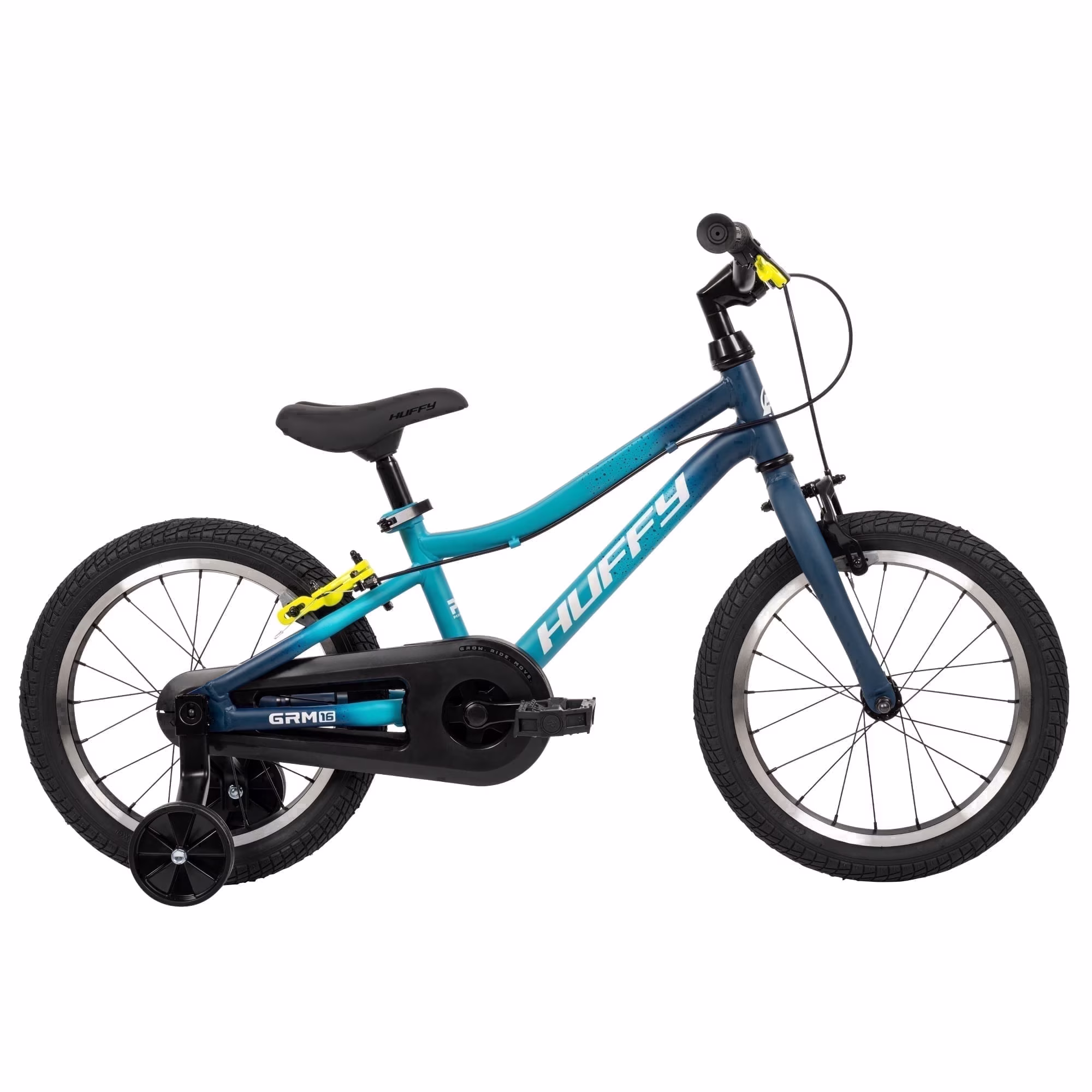 Huffy 16-Inch GRM Kids’ Bike, Multiple Ways to Learn: Balance Mode, Training Wheels & Standard Riding, Triple Brake System, Parent Assist Handle, Fits Riders 39"–46" Tall, Ages 4-6, Navy
