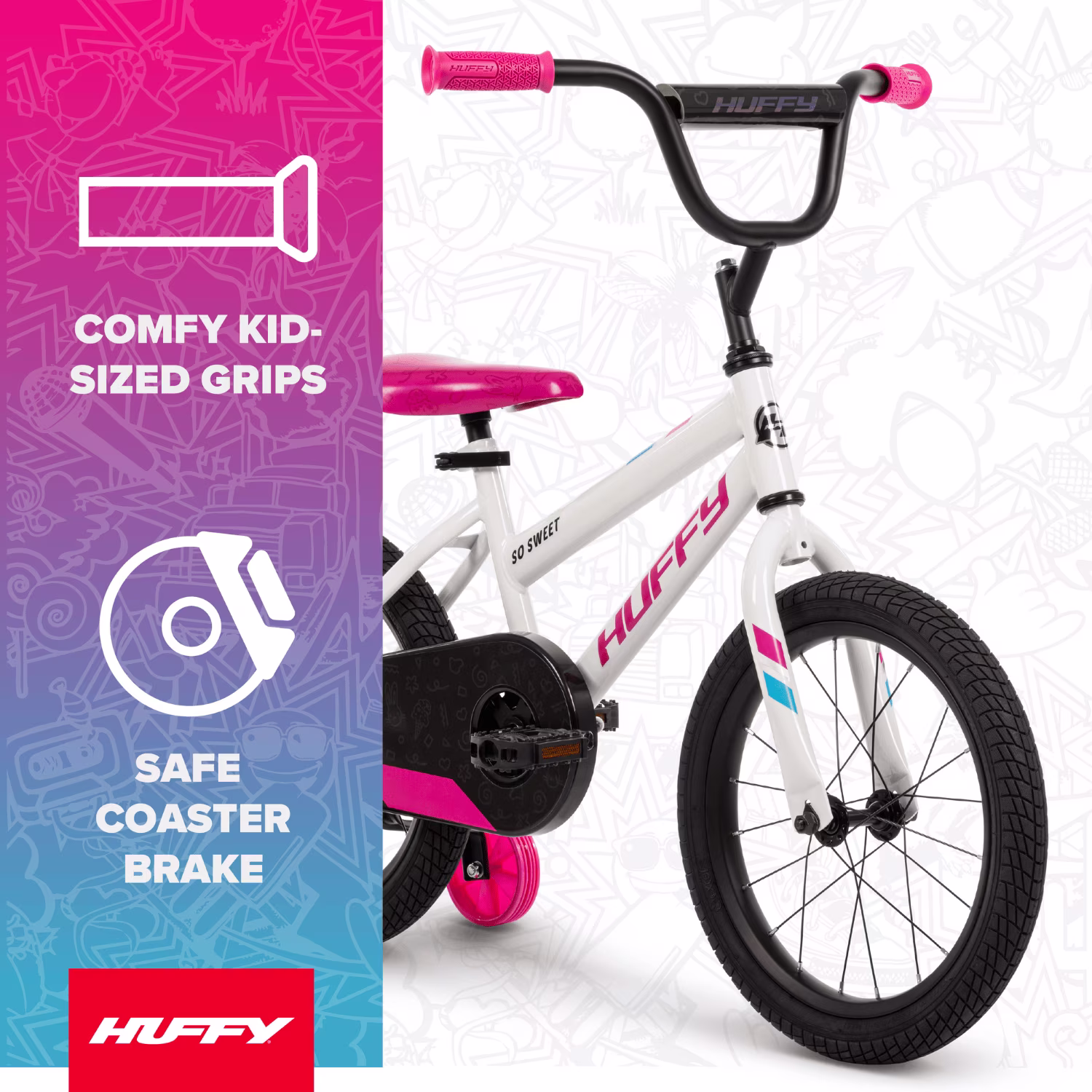 Huffy 16” So Sweet Kids’ Bike, Fits Riders 42”-48”, White/Pink, Youth, Girls - Image 2