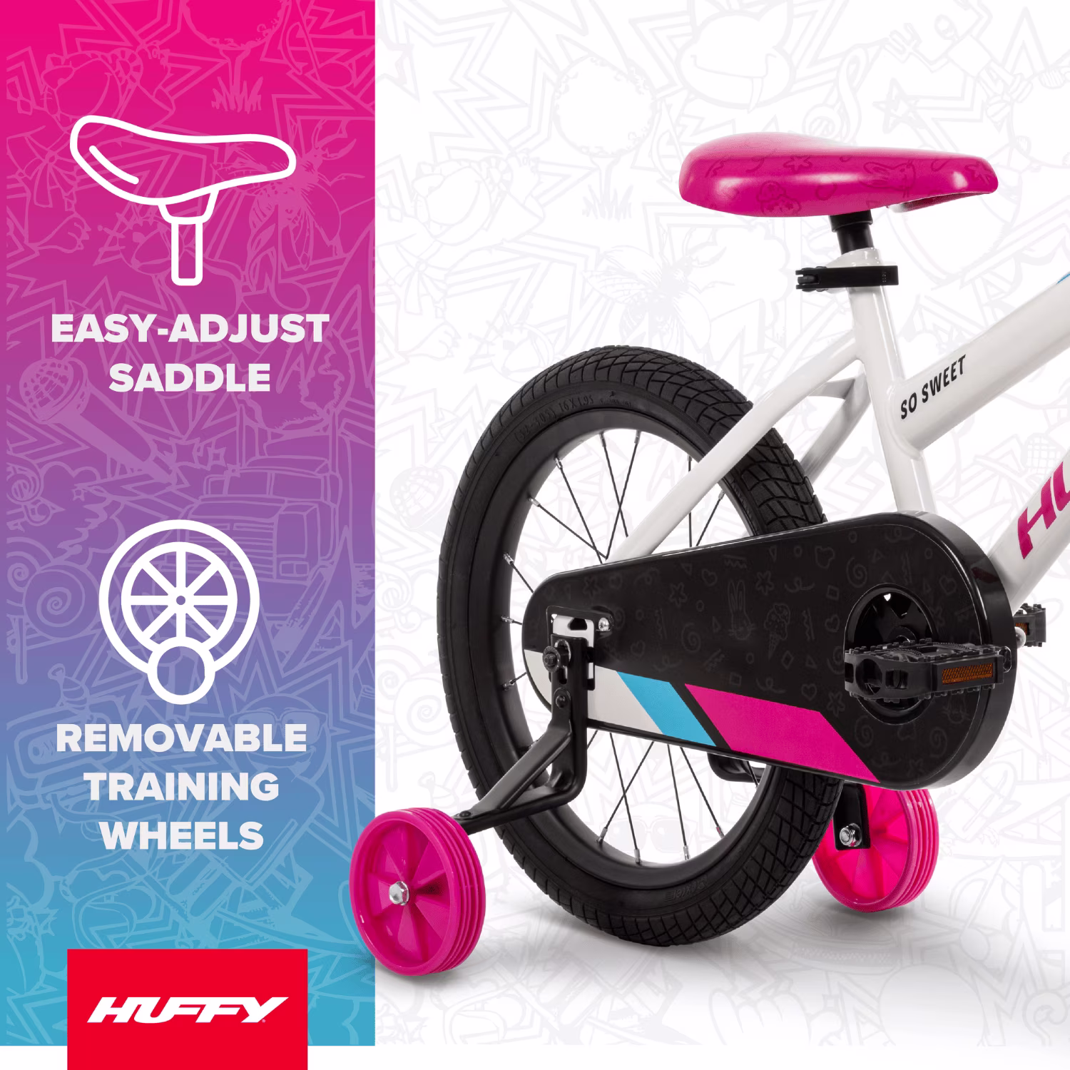 Huffy 16” So Sweet Kids’ Bike, Fits Riders 42”-48”, White/Pink, Youth, Girls - Image 3