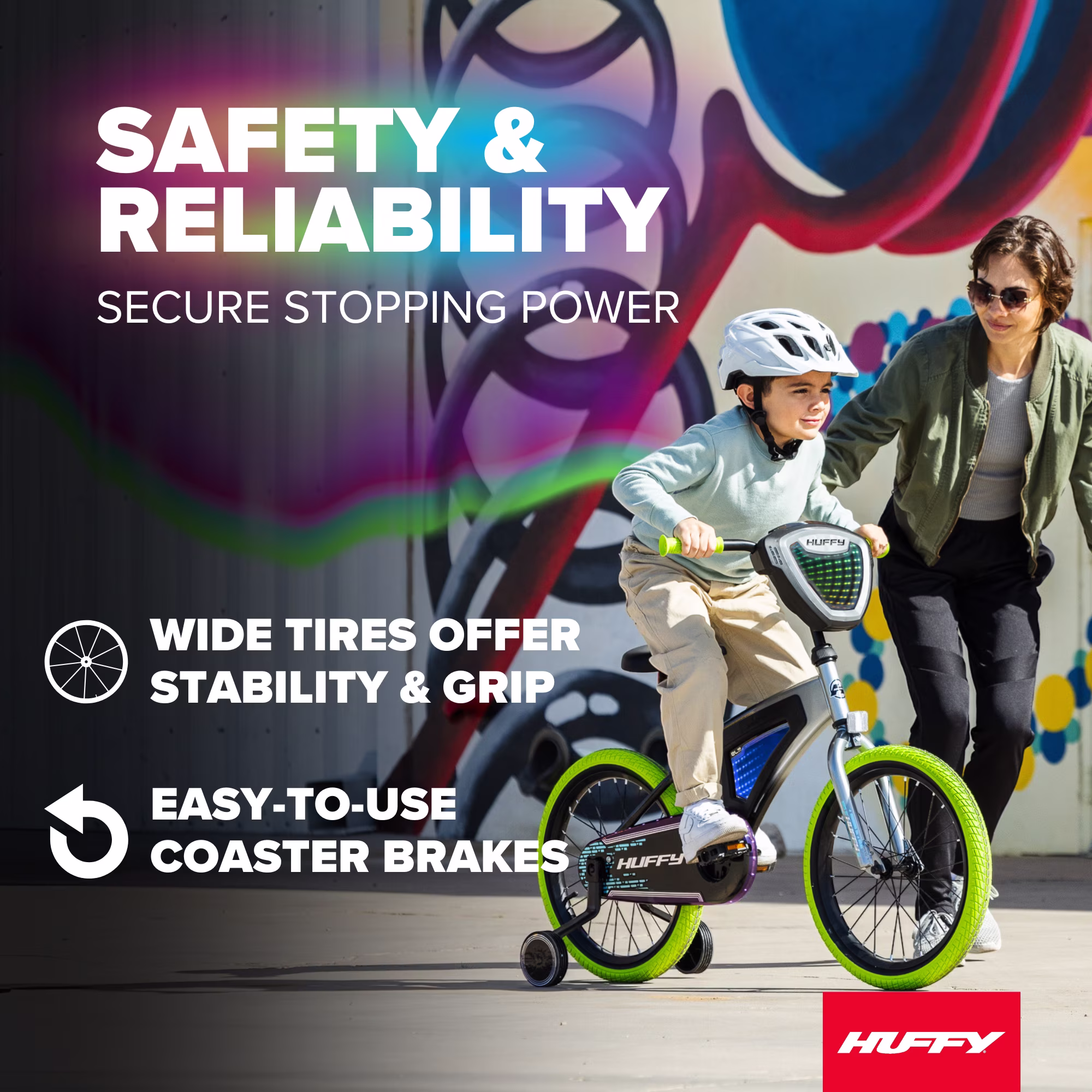 Huffy 18" Electro-Light Kids' Bike, Fits Riders 42" - 49", Grey/Green, Kids, Unisex - Image 4