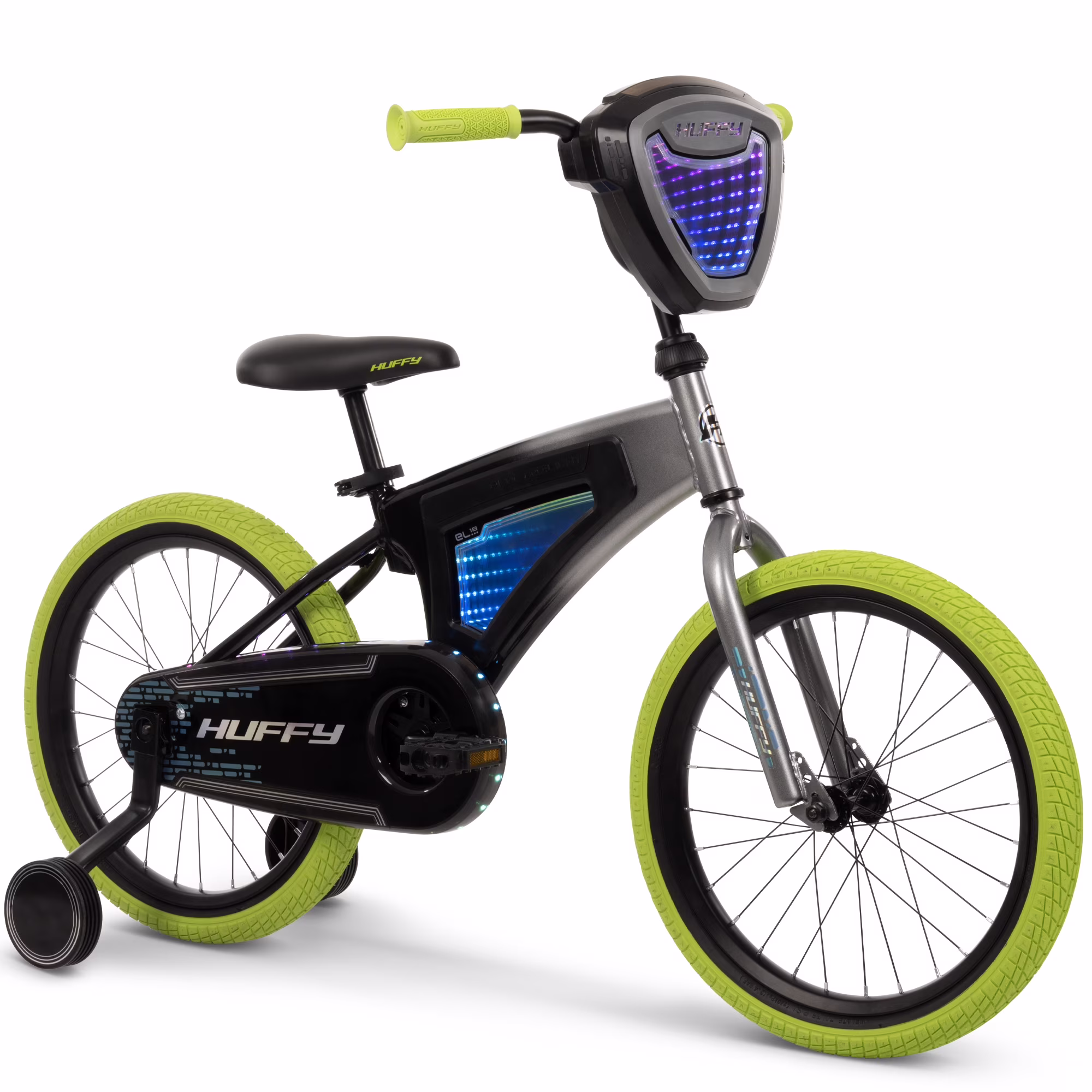 Huffy 18" Electro-Light Kids' Bike, Fits Riders 42" - 49", Grey/Green, Kids, Unisex - Image 3