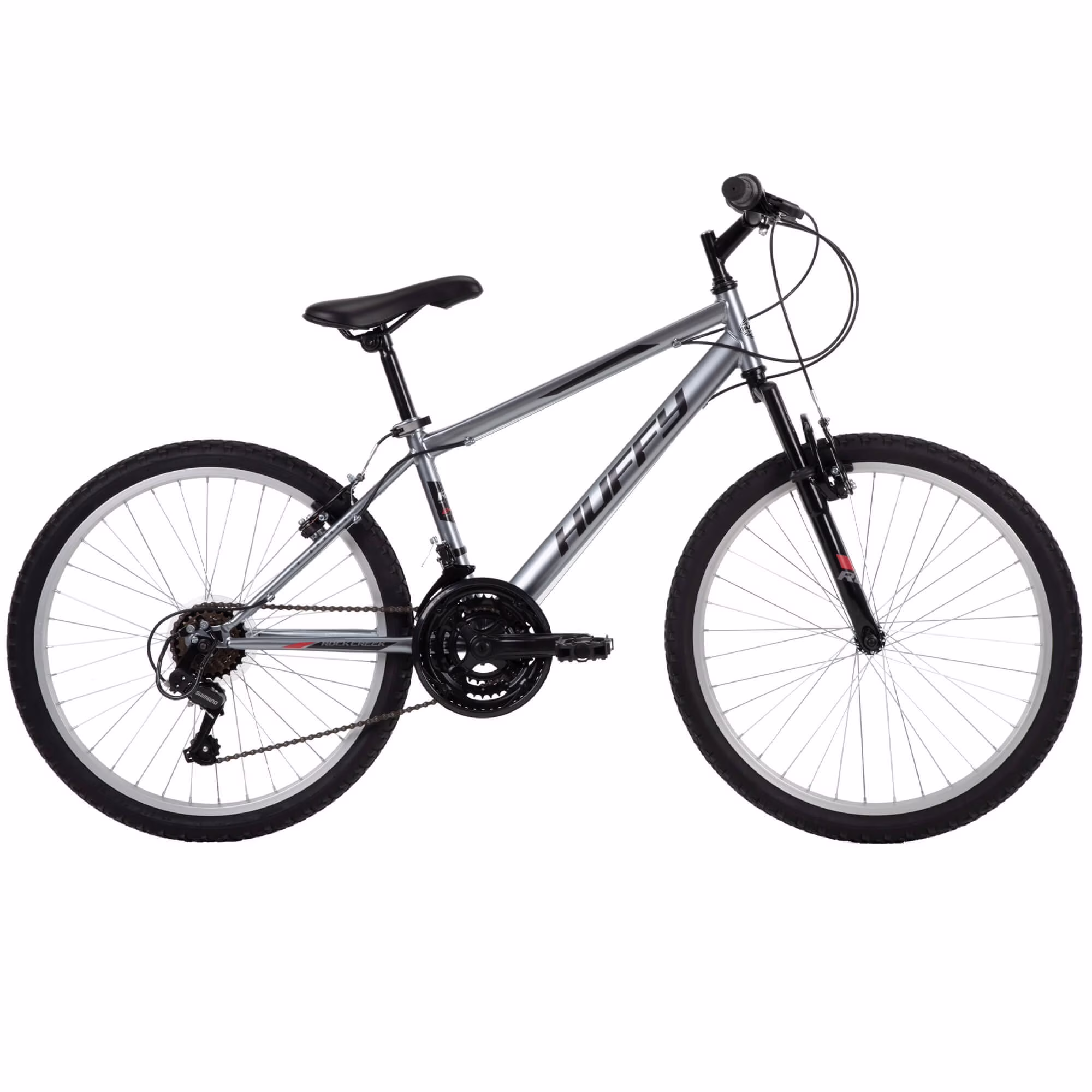 Huffy 24” Rock Creek Mountain Bike, Fits Riders 58” - 70”, Gray, Youth, Boy’s