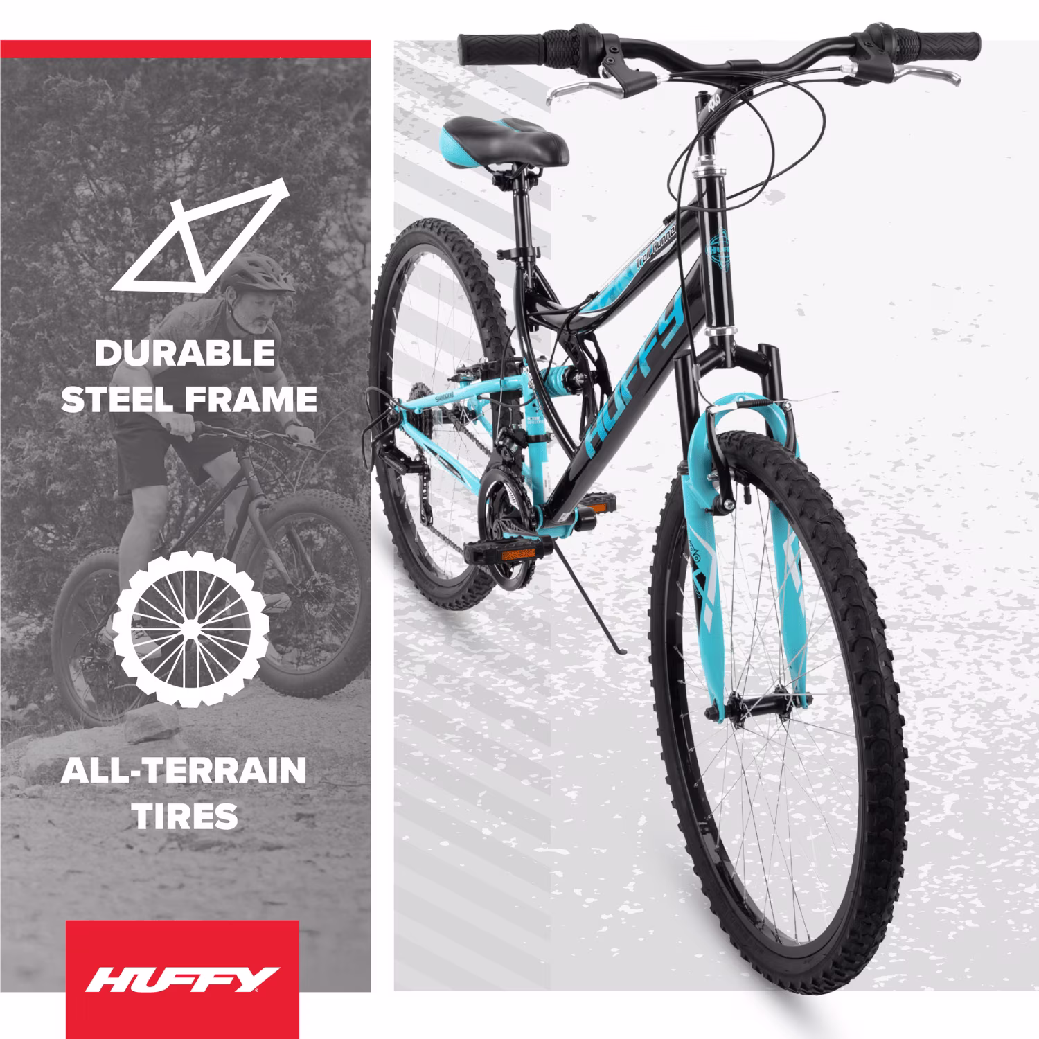 Huffy 26" Trail Runner Mountain Bike, Fits Riders 60”+, Black/Teal, Adult, Women's - Image 3