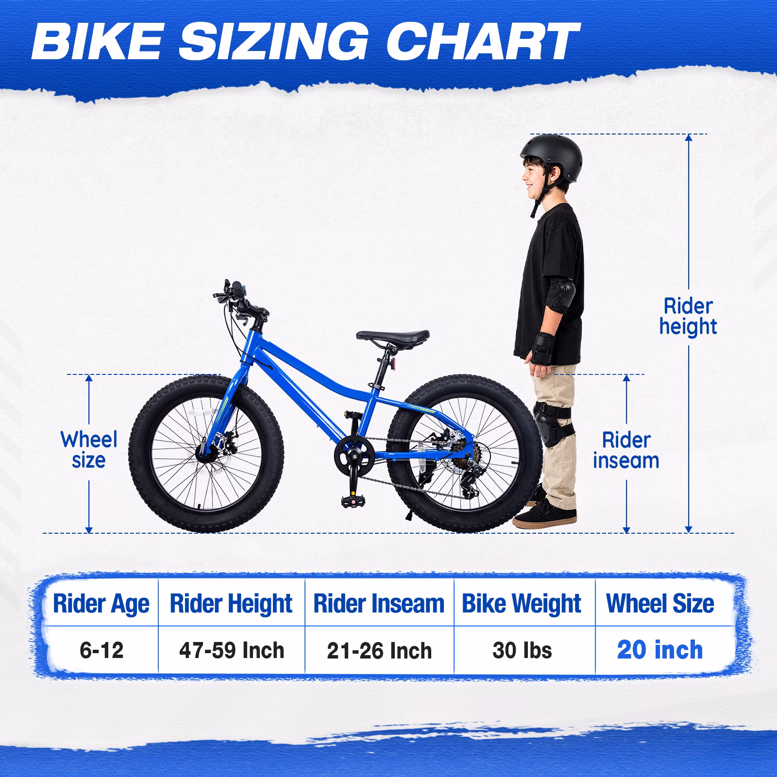 hykolity 20 Inch Fat Tire Kids Mountain Bike Boys Girls Youth Bicycle for 6-12 years old Children Bikes Dual Disc Brakes Adjustable Seat 7 Speeds Drivetrain, Blue - Image 2