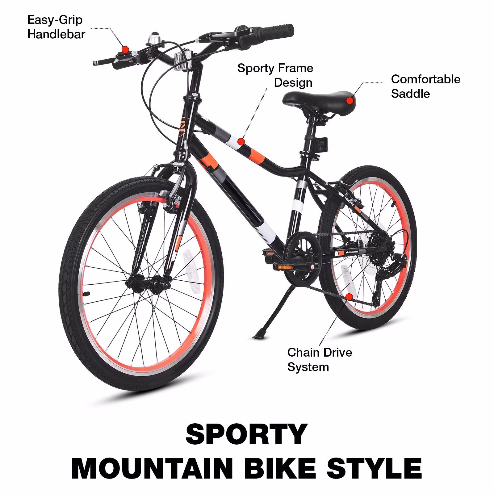 Hykolity 20 Inch Kids Mountain Bike Boys Girls 7 Speeds Youth Bicycle For Ages 8-13 Children MTB All-Terrain Tires Front And Rear V-Brakes Drivetrain, Black Red - Image 3