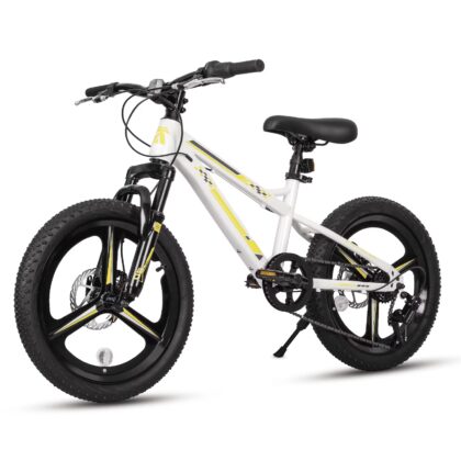 Hykolity 20 inch Kids Mountain Bike for Boys Girls Age 7-13 Year Old Children Bicycle 7 Speed Dual Disc Brake Front Suspension Fork Adjustable Seat, White