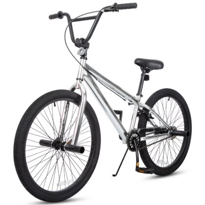 Hykolity 24 Inch BMX Bike for Teen Boys Girls Freestyle Bicycle with 4 BMX Pegs Rear U-Brake Adjustable Seat Cycling, Silver