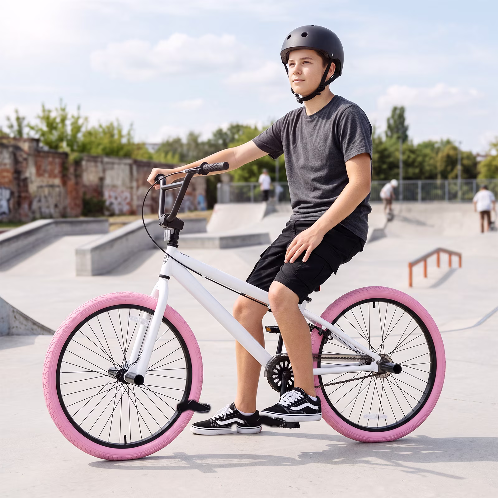 Hykolity 24 Inch Freestyle BMX Bike Kid Bicycle for Teen Boy Girl with 4 Pegs Rear Hand Brake Adjustable Seat Kickstand Reflectors, Pink - Image 2