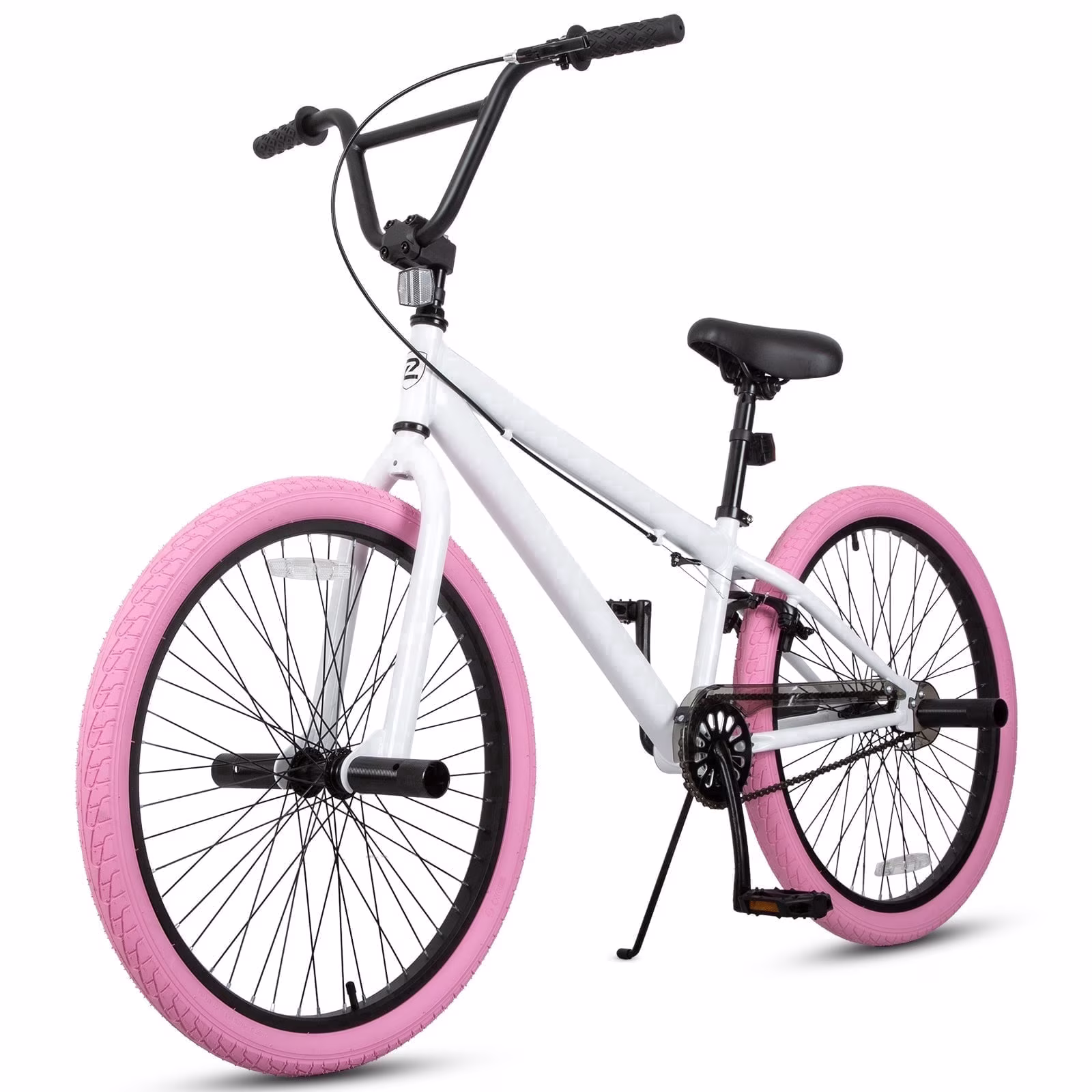 Hykolity 24 Inch Freestyle BMX Bike Kid Bicycle for Teen Boy Girl with 4 Pegs Rear Hand Brake Adjustable Seat Kickstand Reflectors, Pink