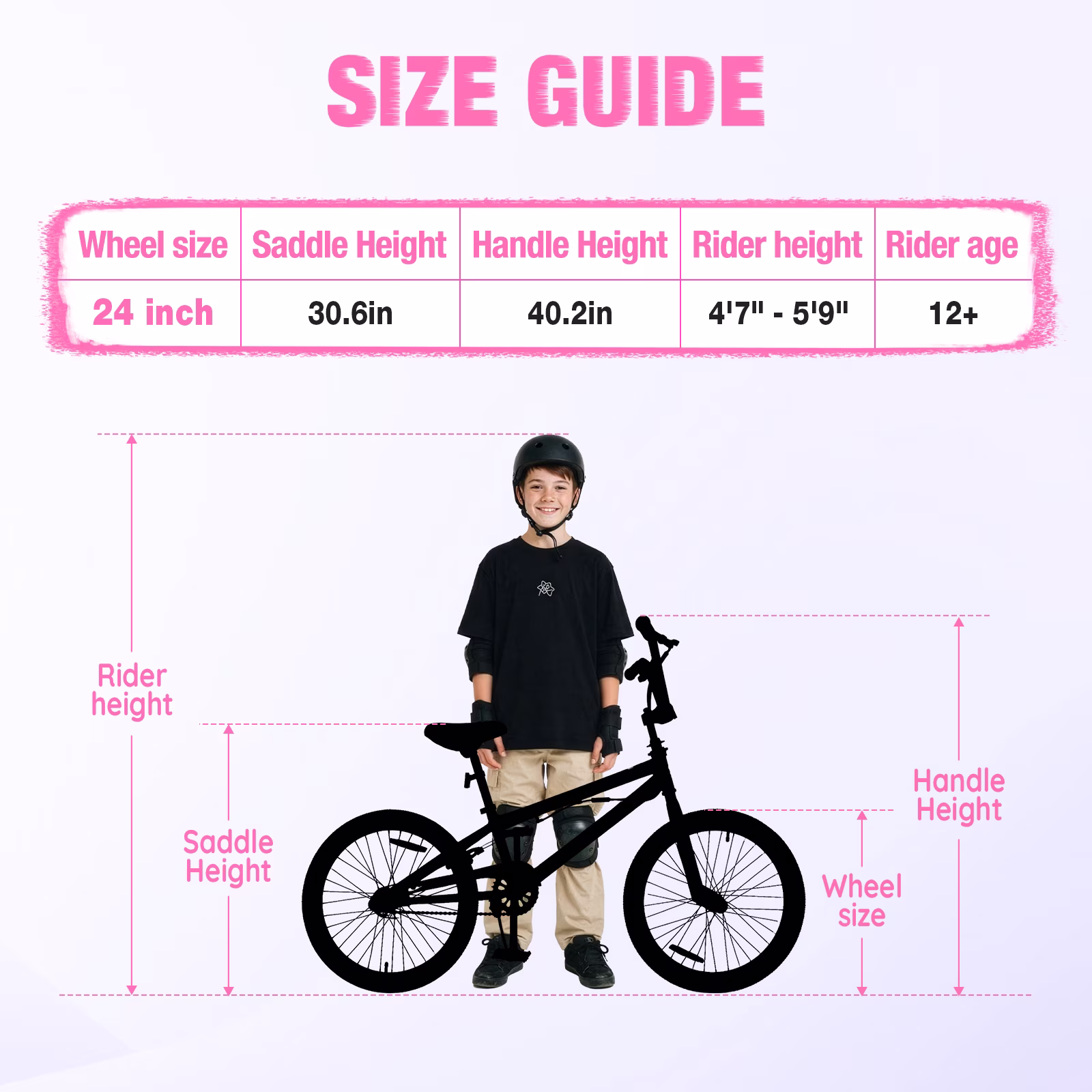 Hykolity 24 Inch Freestyle BMX Bike Kid Bicycle for Teen Boy Girl with 4 Pegs Rear Hand Brake Adjustable Seat Kickstand Reflectors, Pink - Image 5