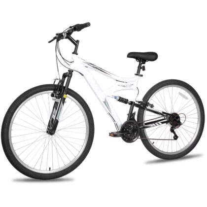 Hykolity 27.5 inch Mountain Bike MTB Outdoor Bicycle Cycling 18 Speed Trail Sport Off-Road Bikes Full Suspension for Adult Men Unisex White