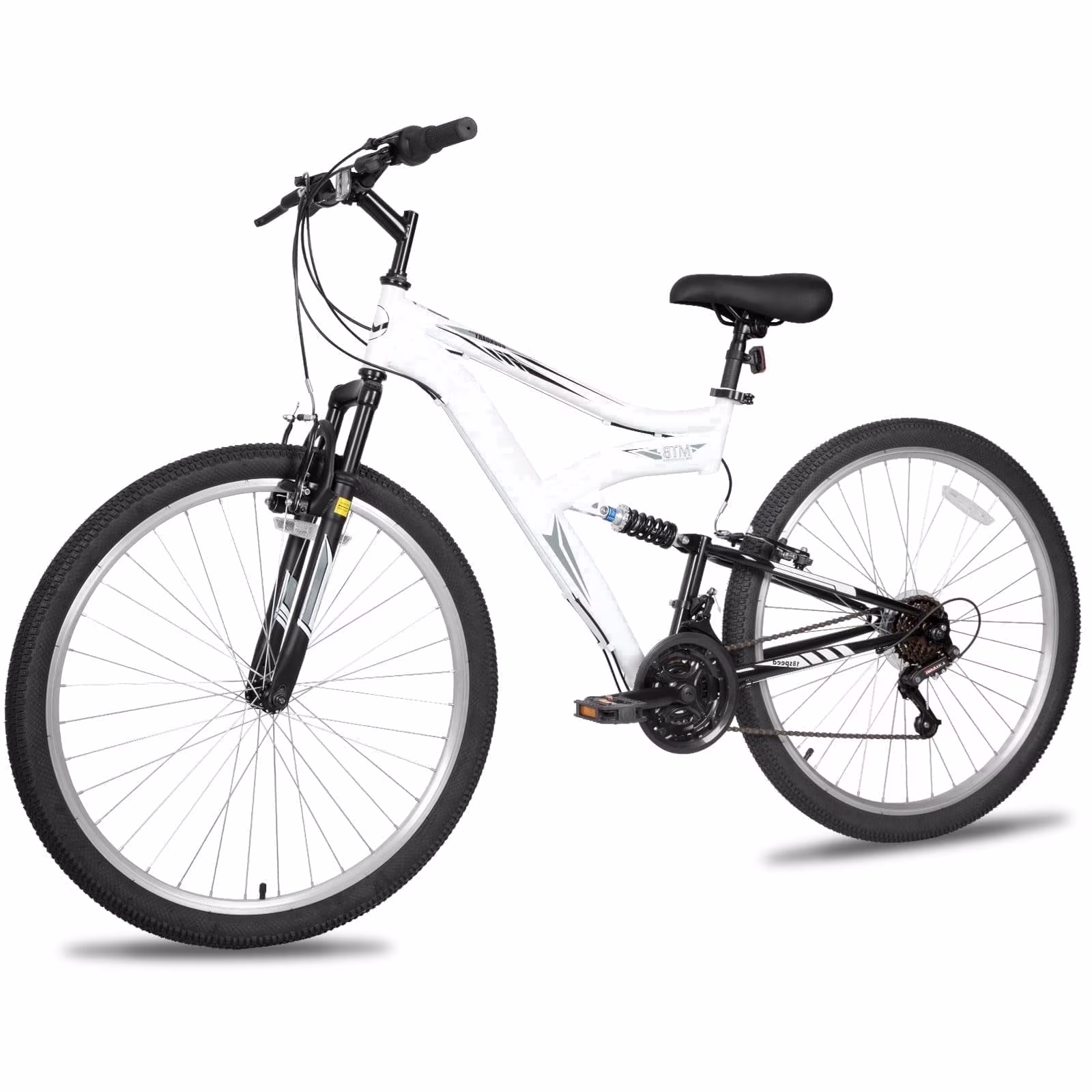 Hykolity 27.5 inch Mountain Bike MTB Outdoor Bicycle Cycling 18 Speed Trail Sport Off-Road Bikes Full Suspension for Adult Men Unisex White