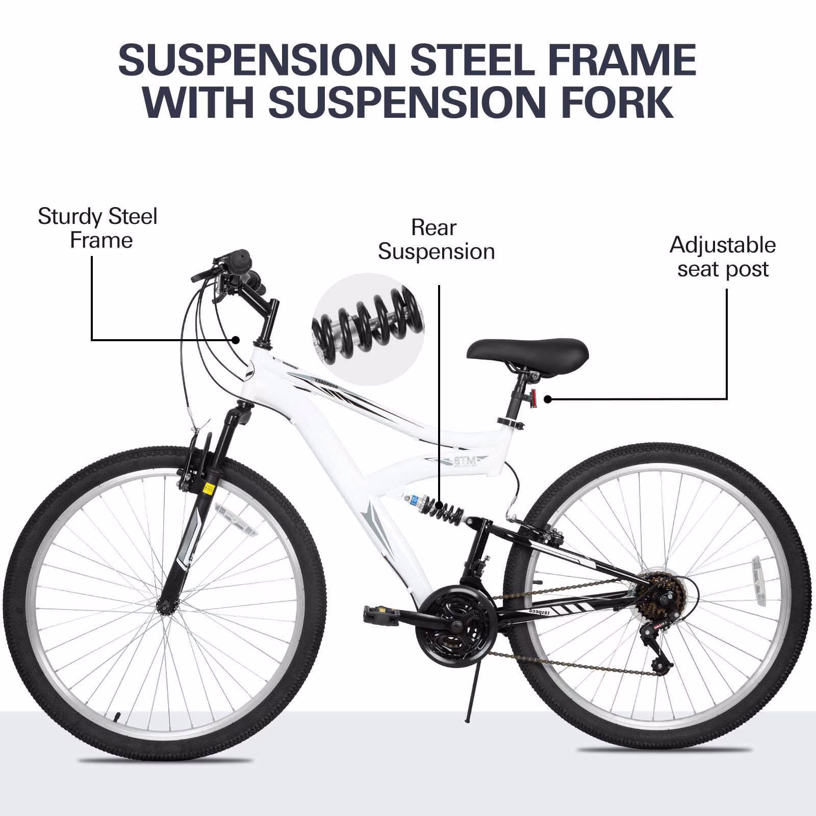 Hykolity 27.5 inch Mountain Bike MTB Outdoor Bicycle Cycling 18 Speed Trail Sport Off-Road Bikes Full Suspension for Adult Men Unisex White - Image 5