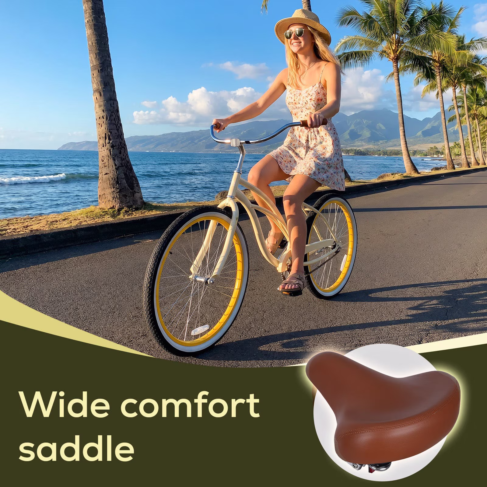 Hykolity Cruiser Bike 24 inch City Beach Bicycle for Women Men Age 14+ Commuter Bikes Rider Height 55–68 in Single Speed with Coaster Brake, Comfortable Seat, White - Image 4
