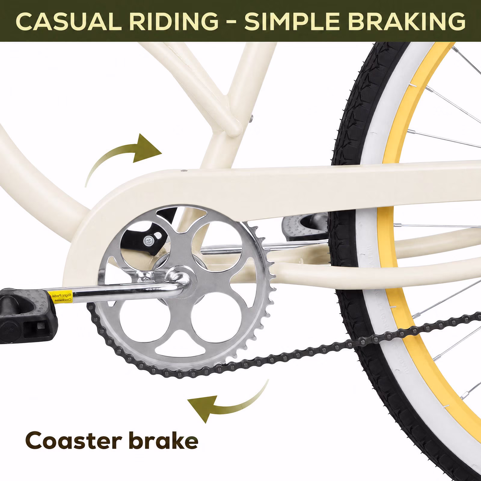 Hykolity Cruiser Bike 24 inch City Beach Bicycle for Women Men Age 14+ Commuter Bikes Rider Height 55–68 in Single Speed with Coaster Brake, Comfortable Seat, White - Image 2