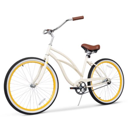 Hykolity Cruiser Bike 24 inch City Beach Bicycle for Women Men Age 14+ Commuter Bikes Rider Height 55–68 in Single Speed with Coaster Brake, Comfortable Seat, White