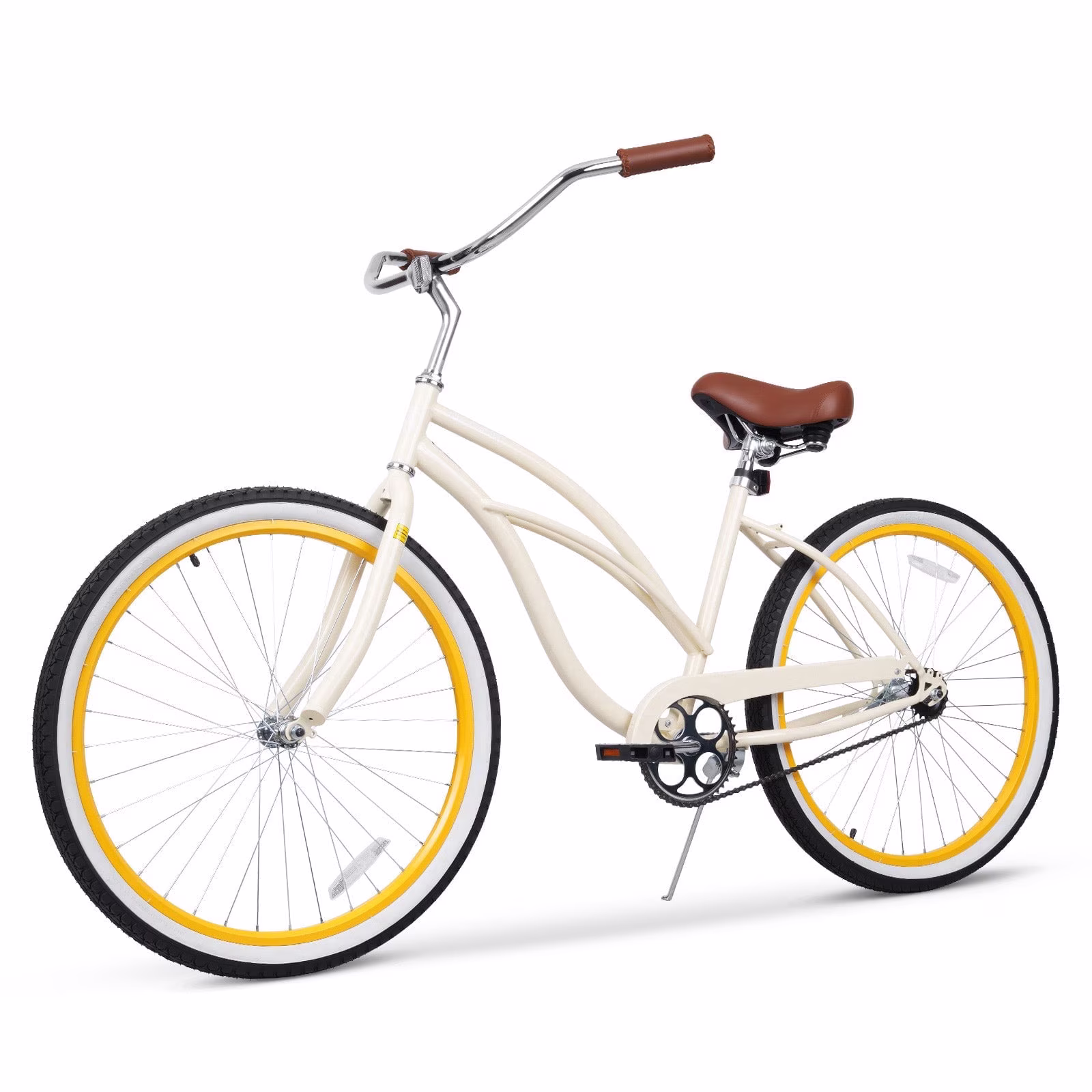 Hykolity Cruiser Bike 24 inch City Beach Bicycle for Women Men Age 14+ Commuter Bikes Rider Height 55–68 in Single Speed with Coaster Brake, Comfortable Seat, White