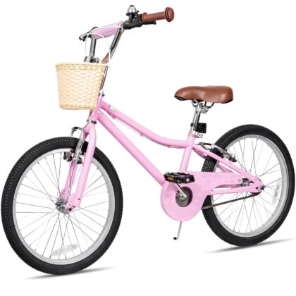 Hykolity Kid Cuiser Bike 20 inch for 6-12 Years Old Girls Bicycle with Basket and Kickstand, Tween Retro Style Childrens Bike for Teen Girls, Pink