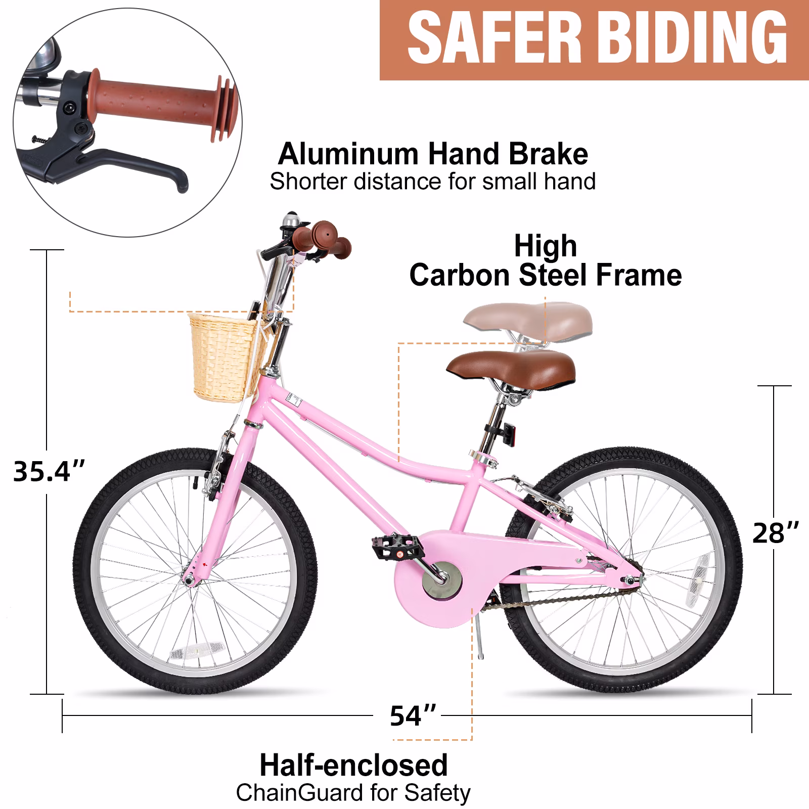 Hykolity Kid Cuiser Bike 20 inch for 6-12 Years Old Girls Bicycle with Basket and Kickstand, Tween Retro Style Childrens Bike for Teen Girls, Pink - Image 4