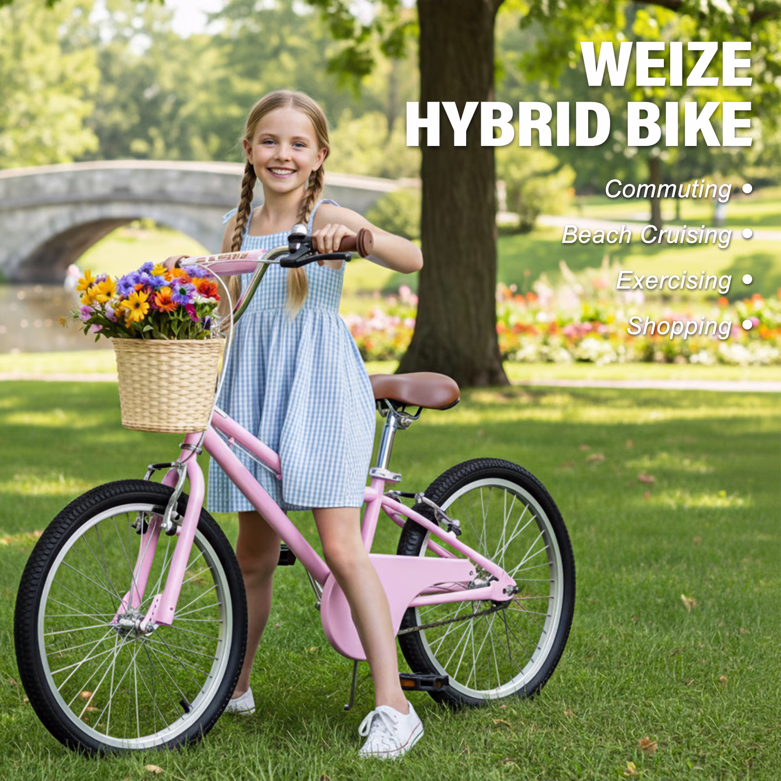 Hykolity Kid Cuiser Bike 20 inch for 6-12 Years Old Girls Bicycle with Basket and Kickstand, Tween Retro Style Childrens Bike for Teen Girls, Pink - Image 3