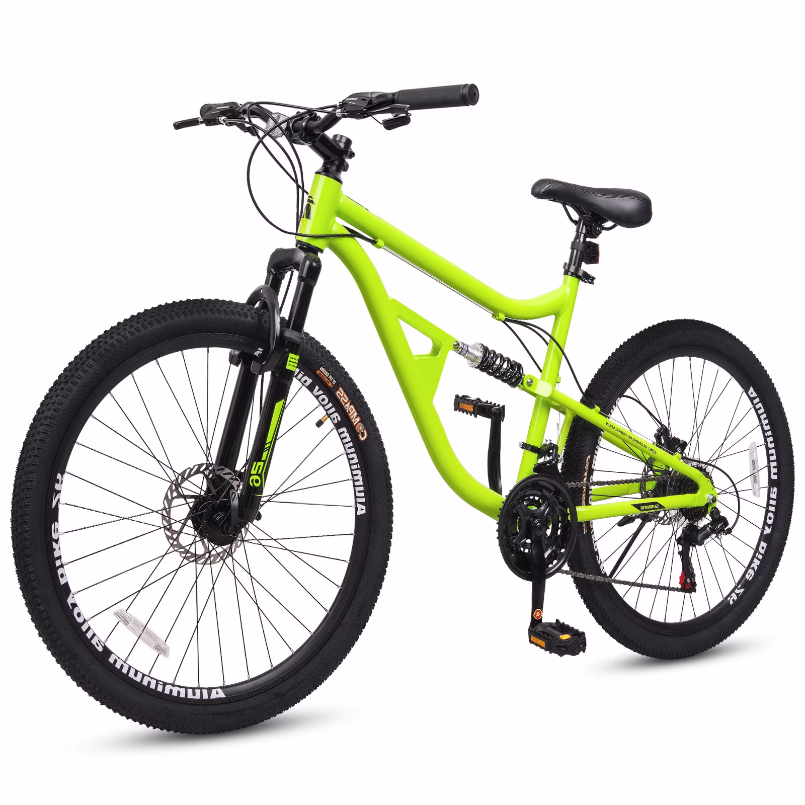 Hykolity Mountain Bike 26 Inch, 21 Speed MTB for Adult Men Women, Full Suspension, Aluminum Frame, Dual Disc Brakes Outdoor Cycling Bicycle, Lime Green