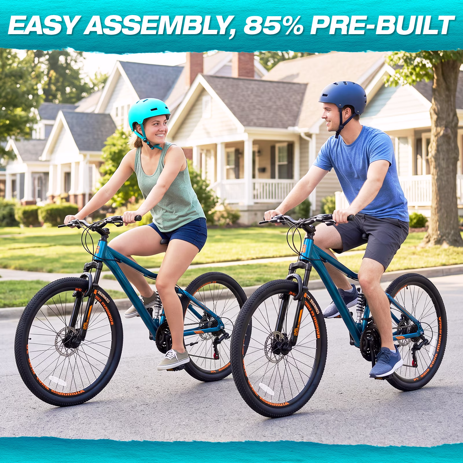 Hykolity Mountain Bike 26 Inch, 21 Speed MTB for Adult Men Women, Full Suspension, Aluminum Frame, Dual Disc Brakes Outdoor Cycling Bicycle, Teal Blue - Image 5
