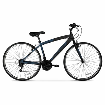 Hyper Bicycles 700c Men's Spin Fit Hybrid Bike, Adults Ages 14+, Black/Blue
