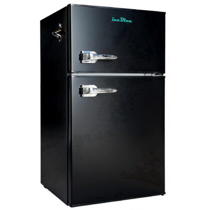 IceBlue 3.1 Cu.ft Retro Mini Fridge with Top Freezer, 2-Door Compact Refrigerator, Adjustable Temperature, with Bottle opener, Removable Glass Shelves, Black