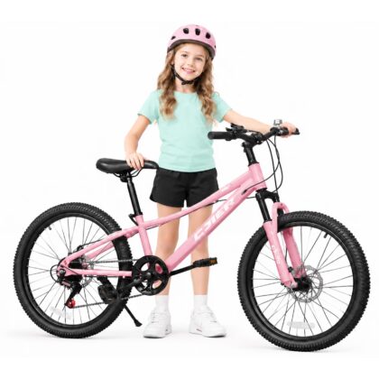 ICEELF 20 inch Kids&Teen Mountain Bike, 7-Speed Bicycle for Boys & Girls, Carbon Steel Frame, Suspension Fork, Dual Disc Brakes, Pink