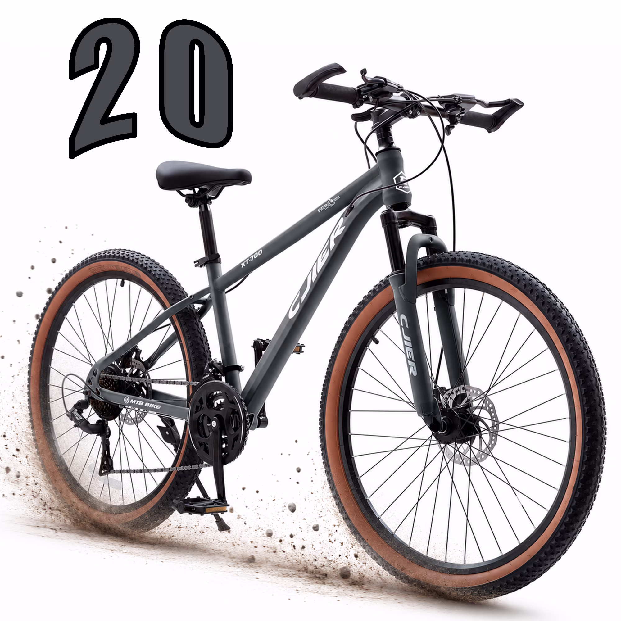 ICEELF 20 Inch Mountain Bike, 21-Speed MTB Bicycle, Teens & Adults, Carbon Steel Frame, Suspension Fork, Dual Disc Brakes, Gray