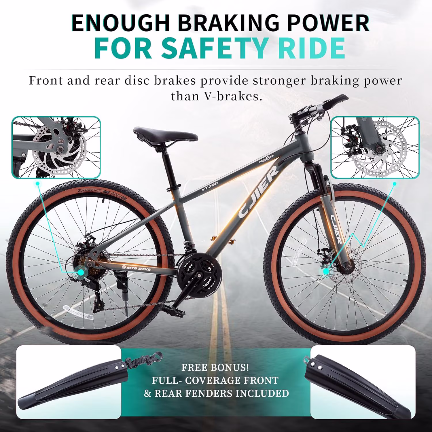 ICEELF 20 Inch Mountain Bike, 21-Speed MTB Bicycle, Teens & Adults, Carbon Steel Frame, Suspension Fork, Dual Disc Brakes, Gray - Image 4
