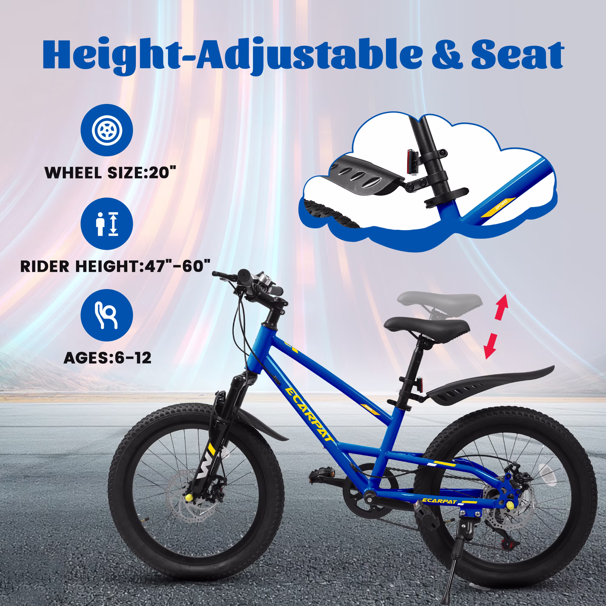 imerelez Kids Bike 20 Inch for Boys Girls Ages 5-10, 7-Speed Gear Shift with Disc Brakes & Front Suspension, 85% Pre-Assembled Steel Frame Bicycle, Blue - Image 2