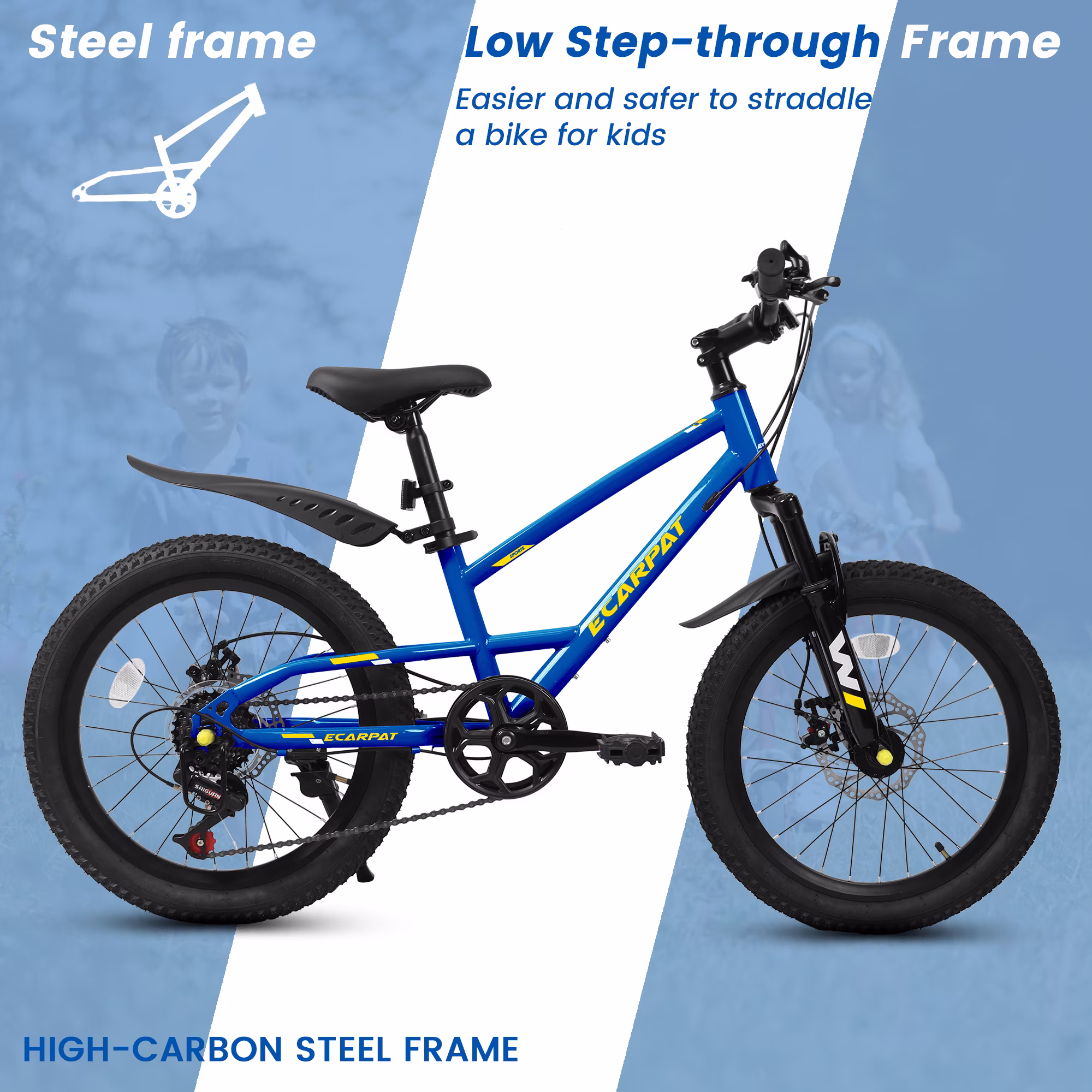 imerelez Kids Bike 20 Inch for Boys Girls Ages 5-10, 7-Speed Gear Shift with Disc Brakes & Front Suspension, 85% Pre-Assembled Steel Frame Bicycle, Blue - Image 3