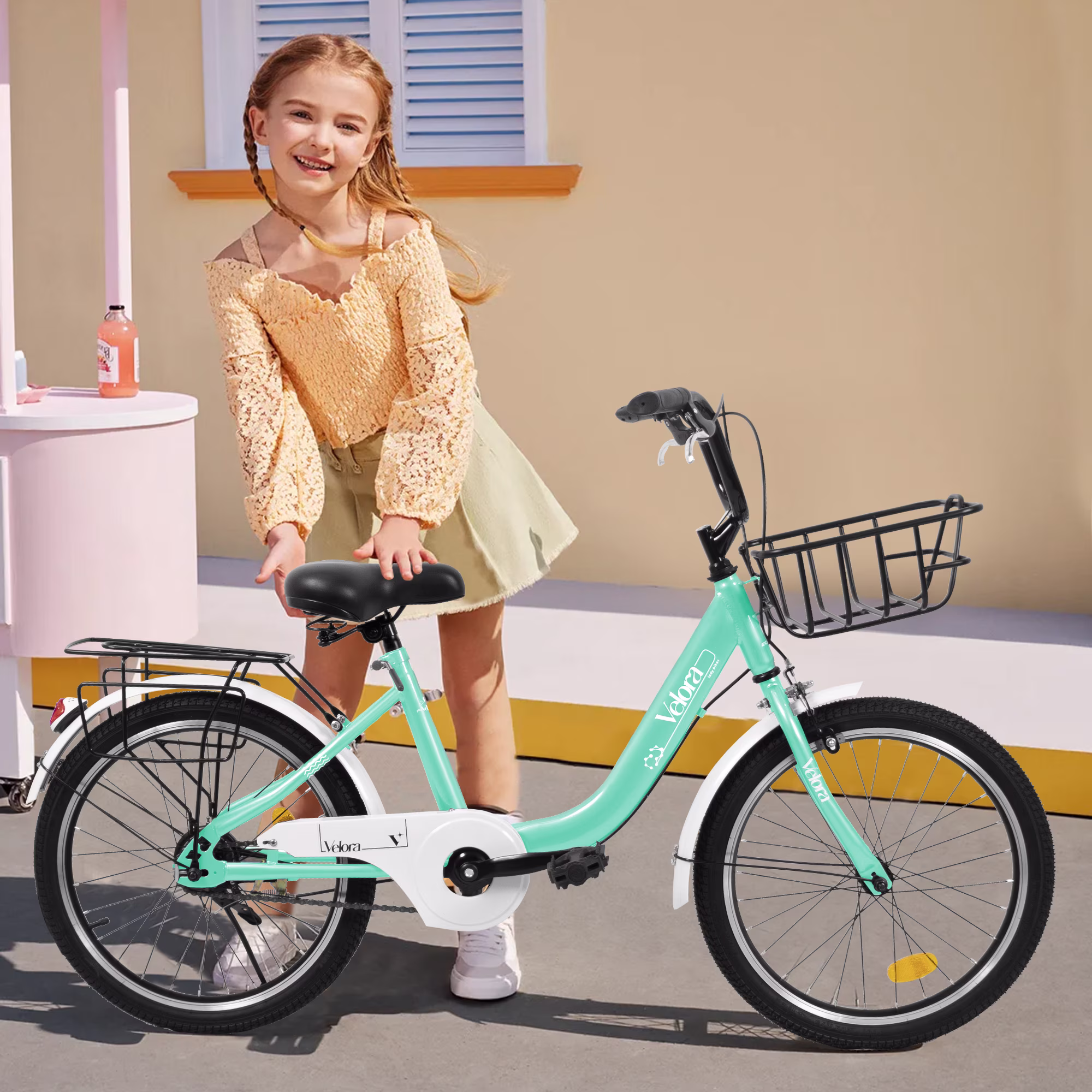 imerelez Kids Bike 20 Inch for Boys Girls Ages 6-12, Single-Speed with Dual V-Brake & Coaster Brakes, Lightweight Steel Frame, Multiple Colors (Pink/Green/Purple/White) - Image 3