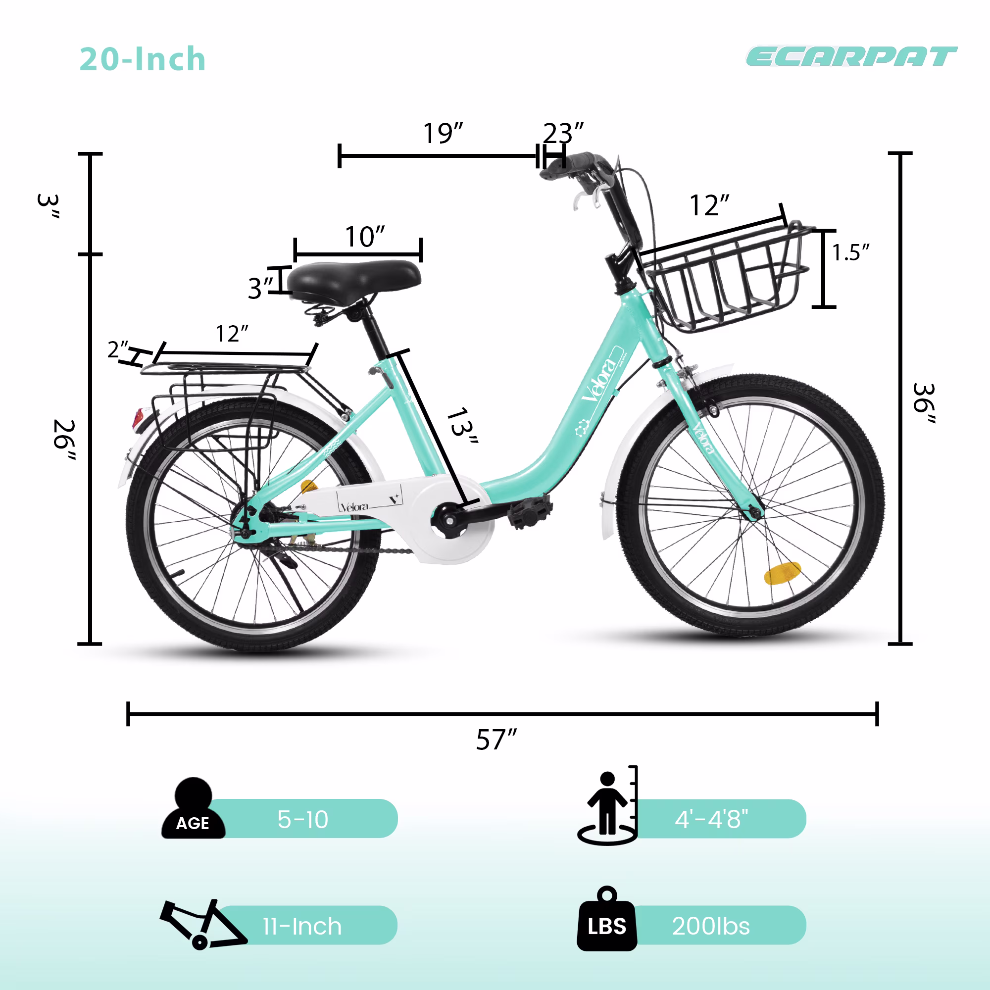 imerelez Kids Bike 20 Inch for Boys Girls Ages 6-12, Single-Speed with Dual V-Brake & Coaster Brakes, Lightweight Steel Frame, Multiple Colors (Pink/Green/Purple/White) - Image 5