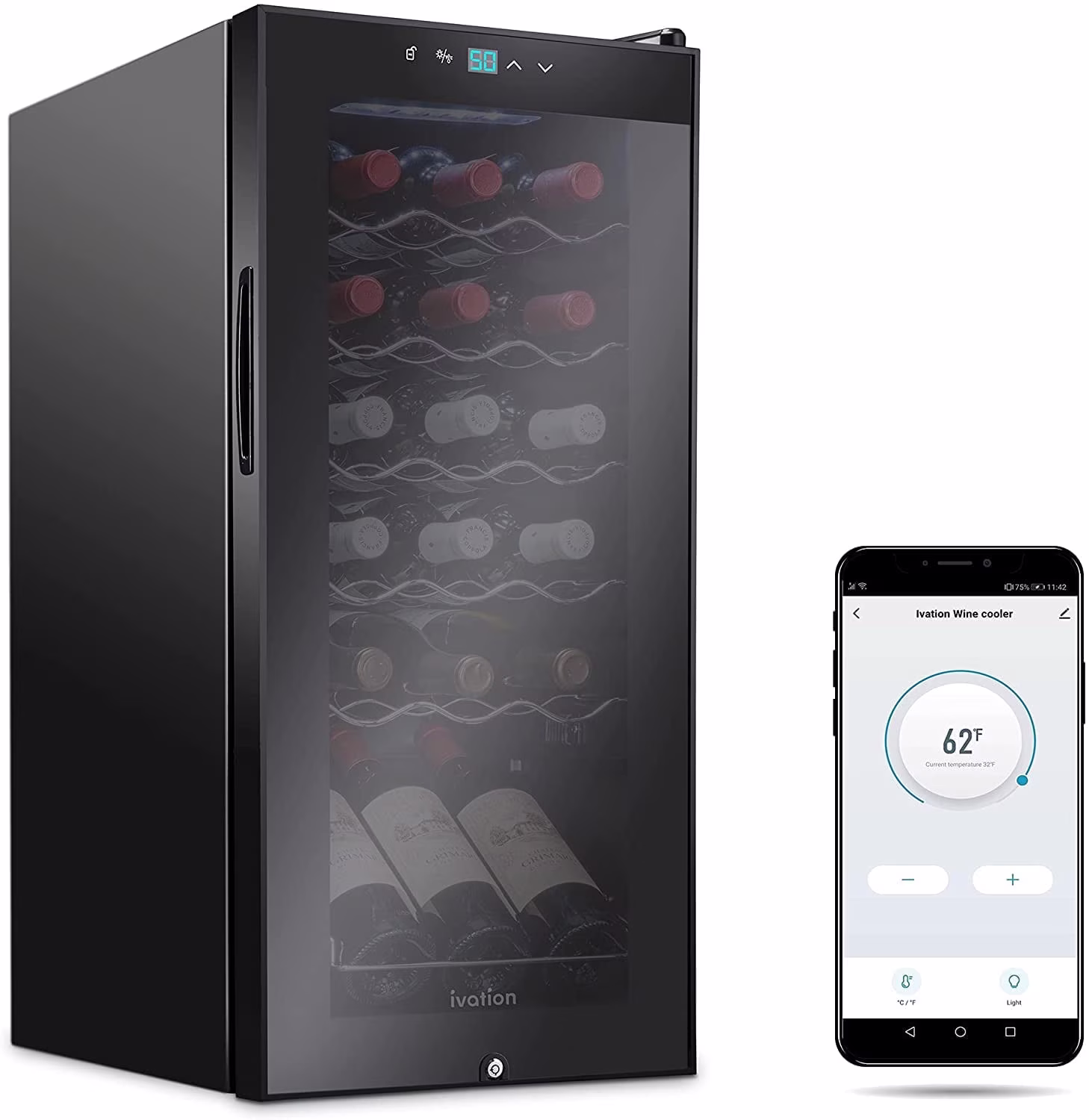 Ivation 18-Bottle Glass Door Compressor Refrigerator, Black