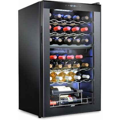 Ivation 33 Bottle Dual Zone Wine Cooler Refrigerator w/ | Large Freestanding Wine Cellar Glass Door Black