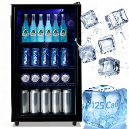 JIEJIA 125 Can Mini Fridge and 3.6 Cu.ft Beverage Cooler Refrigerator with Glass Door for Home, Office