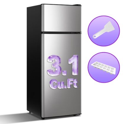 JIEJIA 3.1 Cu.Ft Compact Mini Fridge with Freezer and Adjustable Thermostat for Apt Office Silver