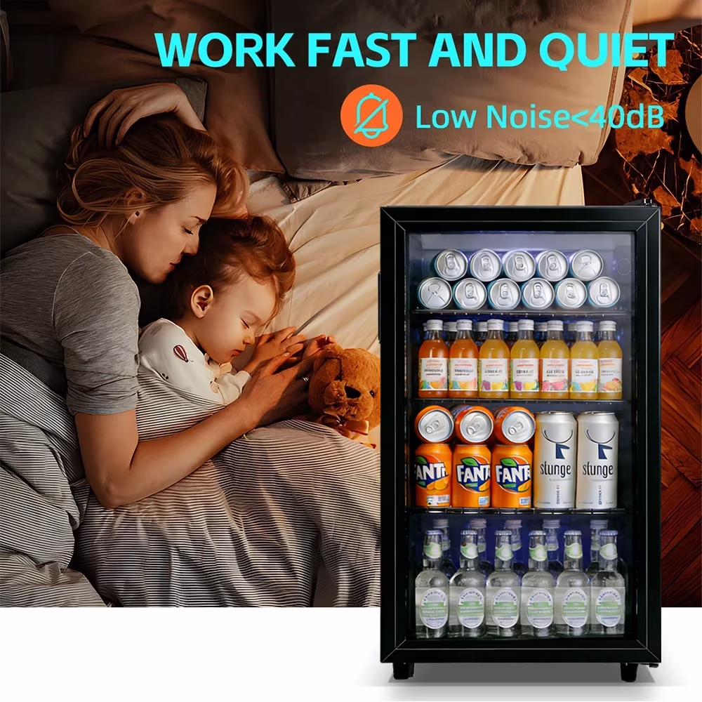 JIEJIA Beverage Refrigerators 120-Can Small Mini Fridge Glass Door, Removable Shelves for Soda Beer or Wine, 3.5 Cu.ft - Image 2