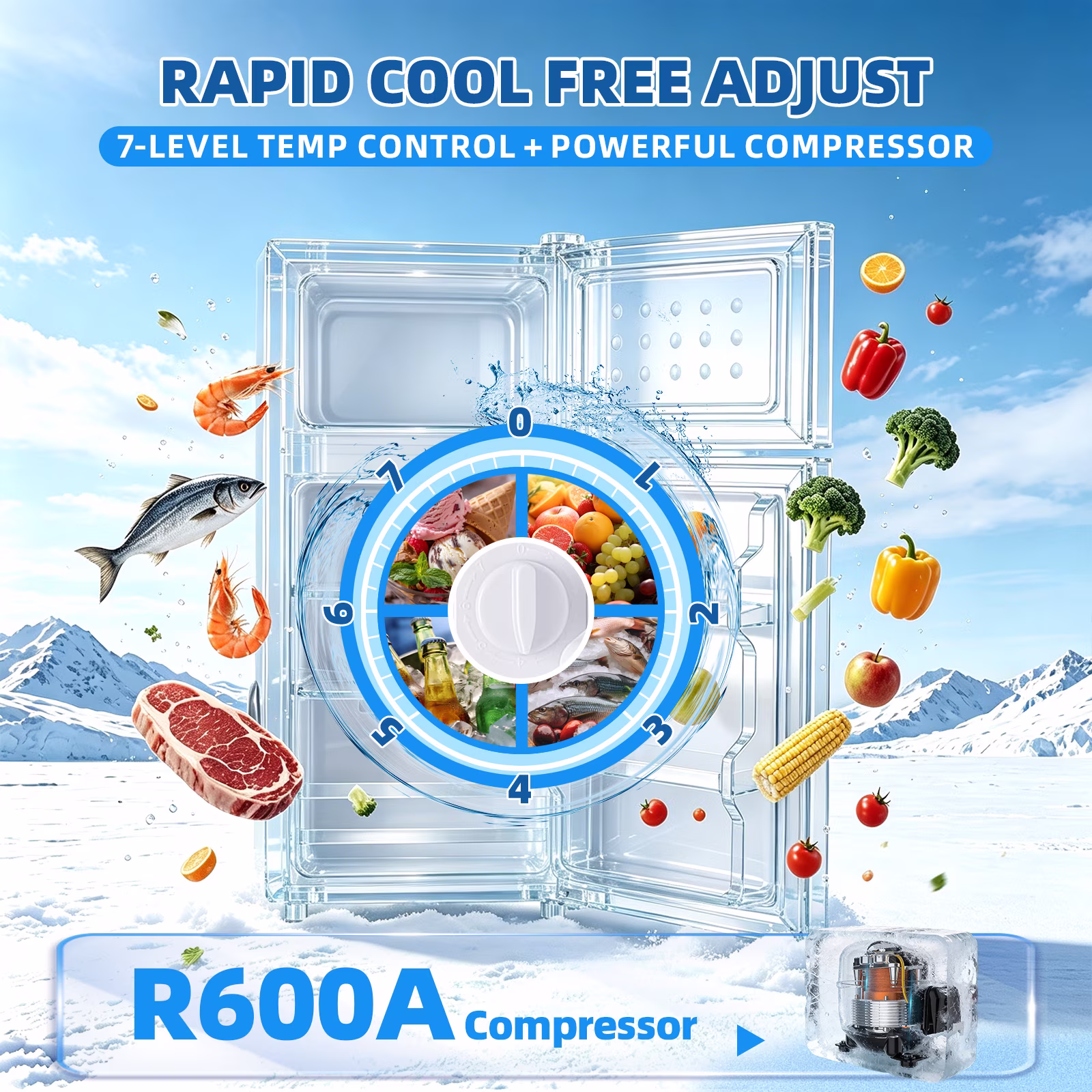 JIEJIA Mini Fridge with Freezer 40L Dual Door Small Refrigerator for Dorm Bedroom Blue - Image 4