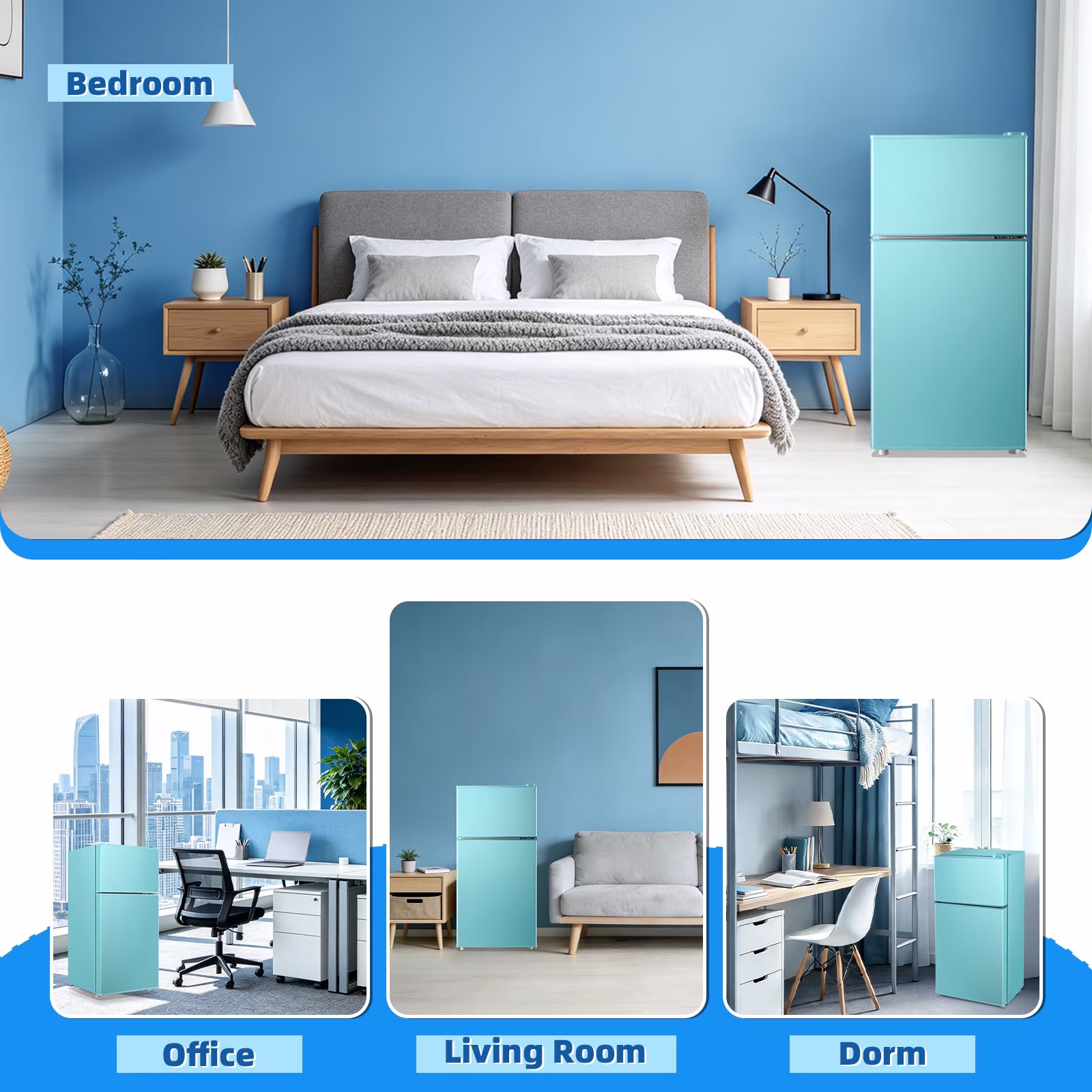 JIEJIA Mini Fridge with Freezer 40L Dual Door Small Refrigerator for Dorm Bedroom Blue - Image 5
