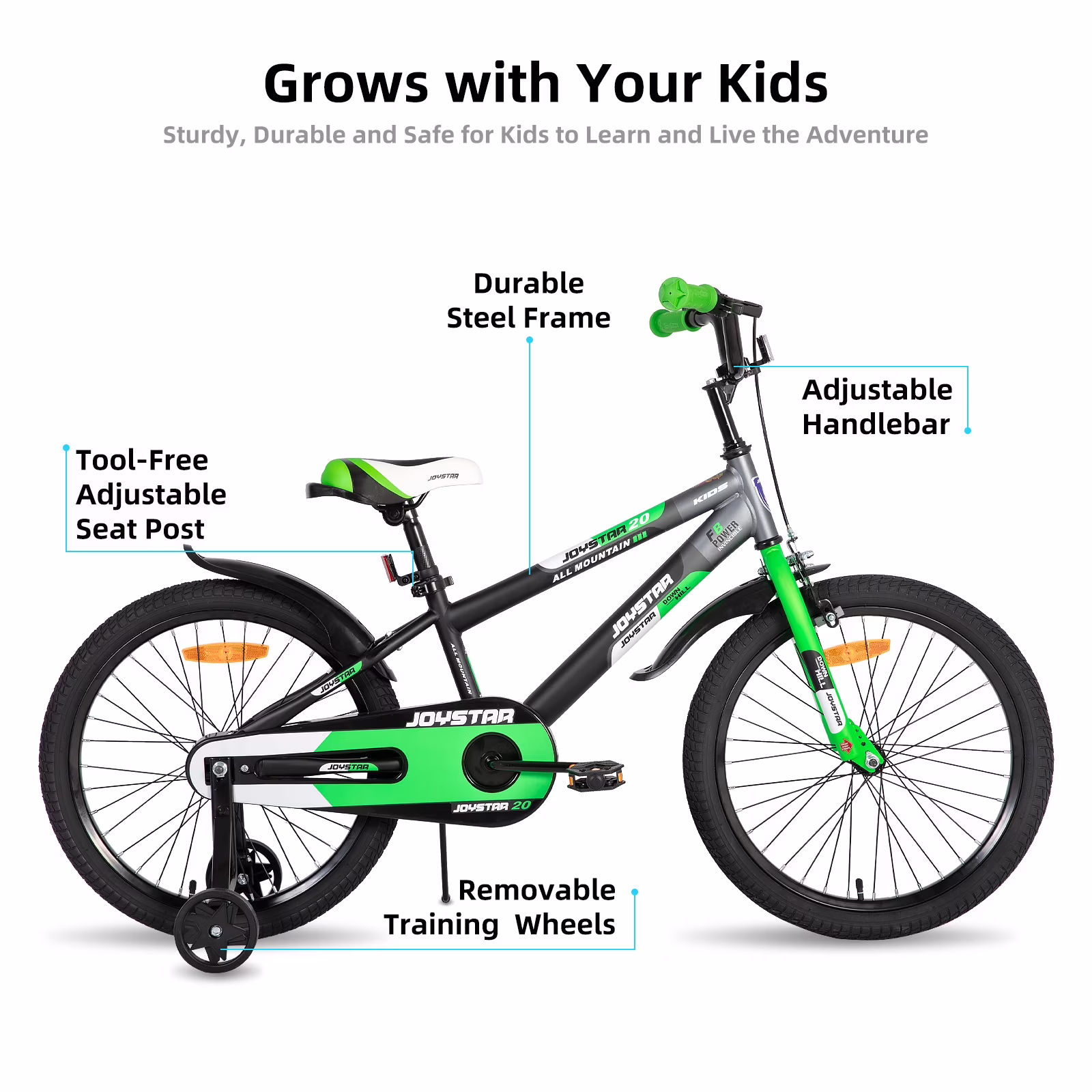 JOYSTAR New Berry Kids Bike, Ages 7-13, 20 Inch with Training Wheels, Green - Image 4