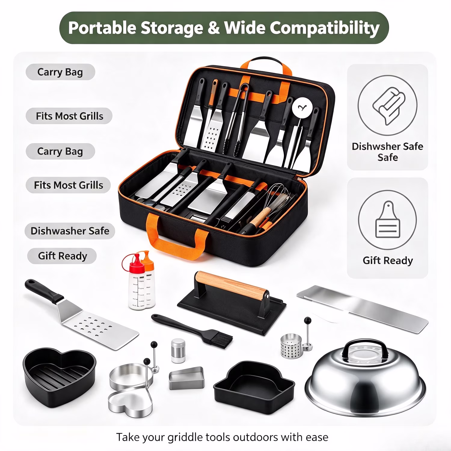 KAIFENG 18 Pcs Stainless Steel Griddle Accessories Kit Flat Top Grill Tool Set Compatible with Portable Storage Carry Bag - Image 4