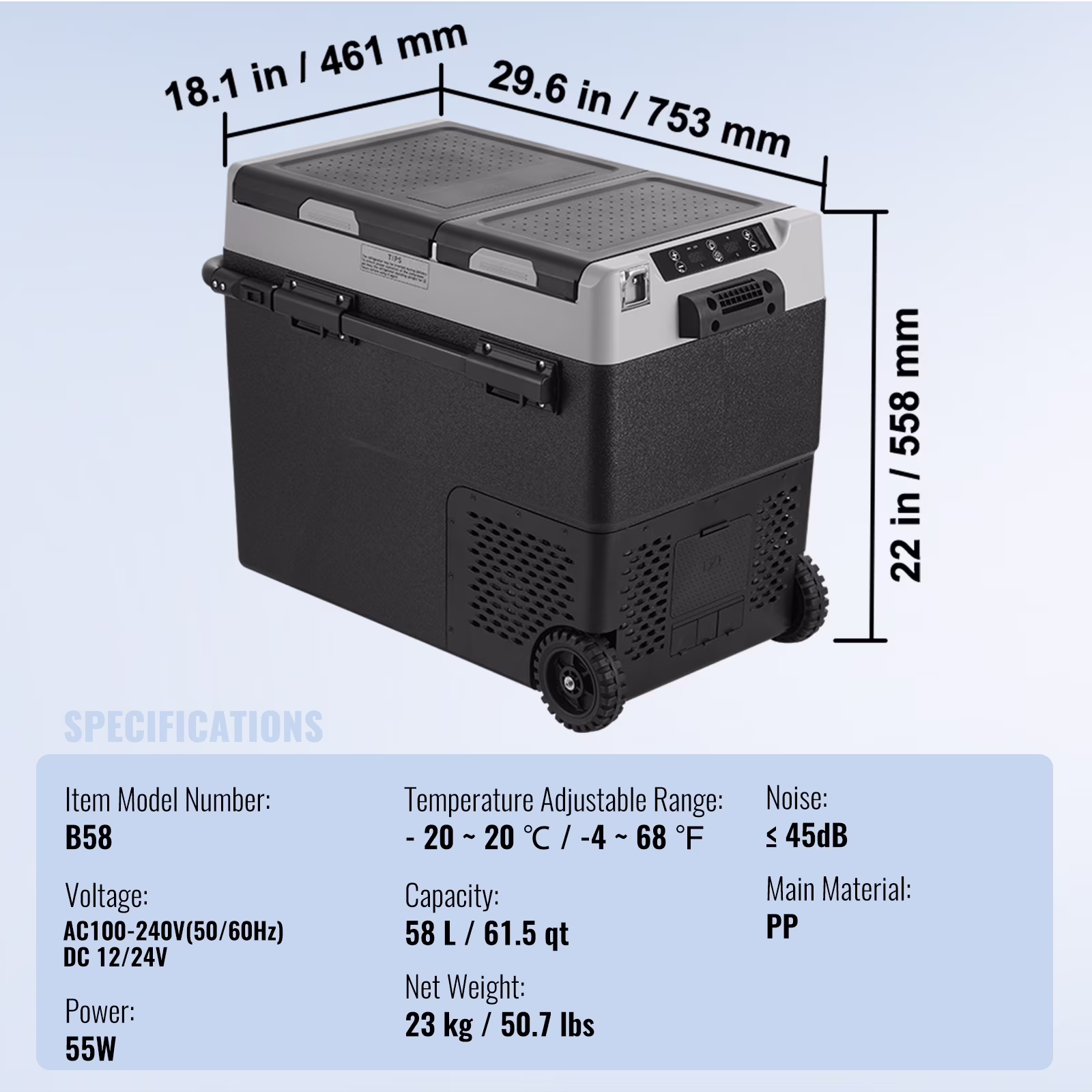 KFFKFF 12 Volt Car Refrigerators 58L / 61.5 QT RV Refrigerator, Freezer Fridge Cooler DC & AC, for Home, Travel, Camping, RV and Outdoor - Image 4