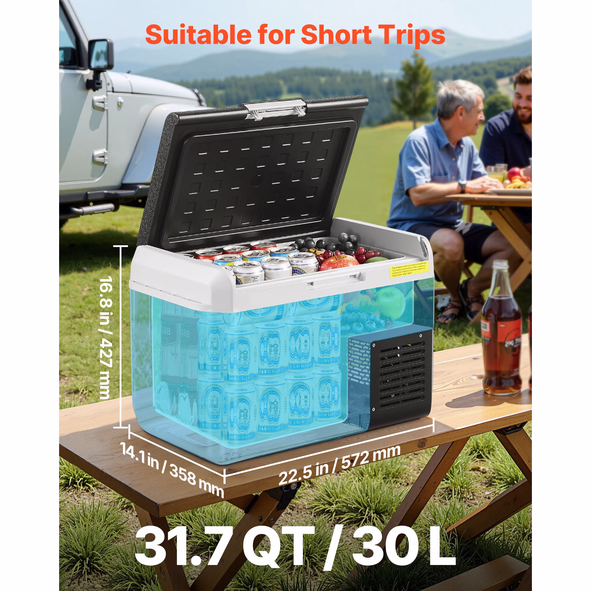 KFFKFF 12V Portable Car Refrigerator, 31.7QT/30L Electric Cooler with Adjustable Temperature Range -4℉ to 68℉, Dual Power Options for Outdoor Adventures, Camping, Travel, and RV Use - Image 2