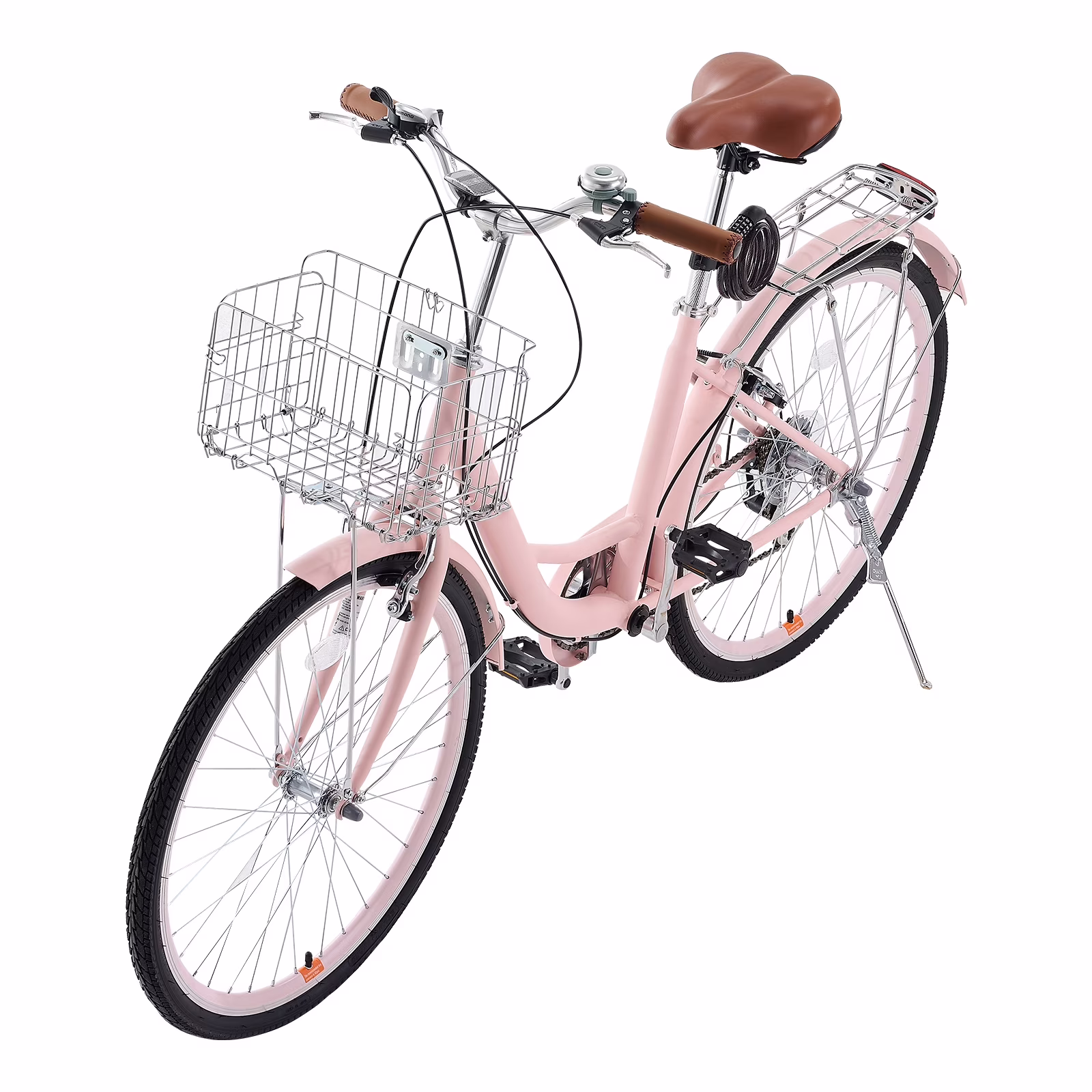 KFFKFF 26" Cruiser Bike, 7-Speed, Rose-Tinted Beach Riding Bike with Spacious Basket and Back Holder, Robust Carbon Steel Leisure Bicycle for Adult Men and Women, with Modifiable Seat - Image 3
